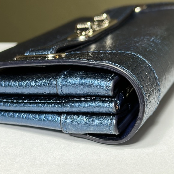 COACH Metallic Blue Cowhide Swagger Wallet - Picture 7 of 16